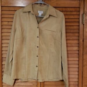 Beige long sleeve suede look button-down shirt